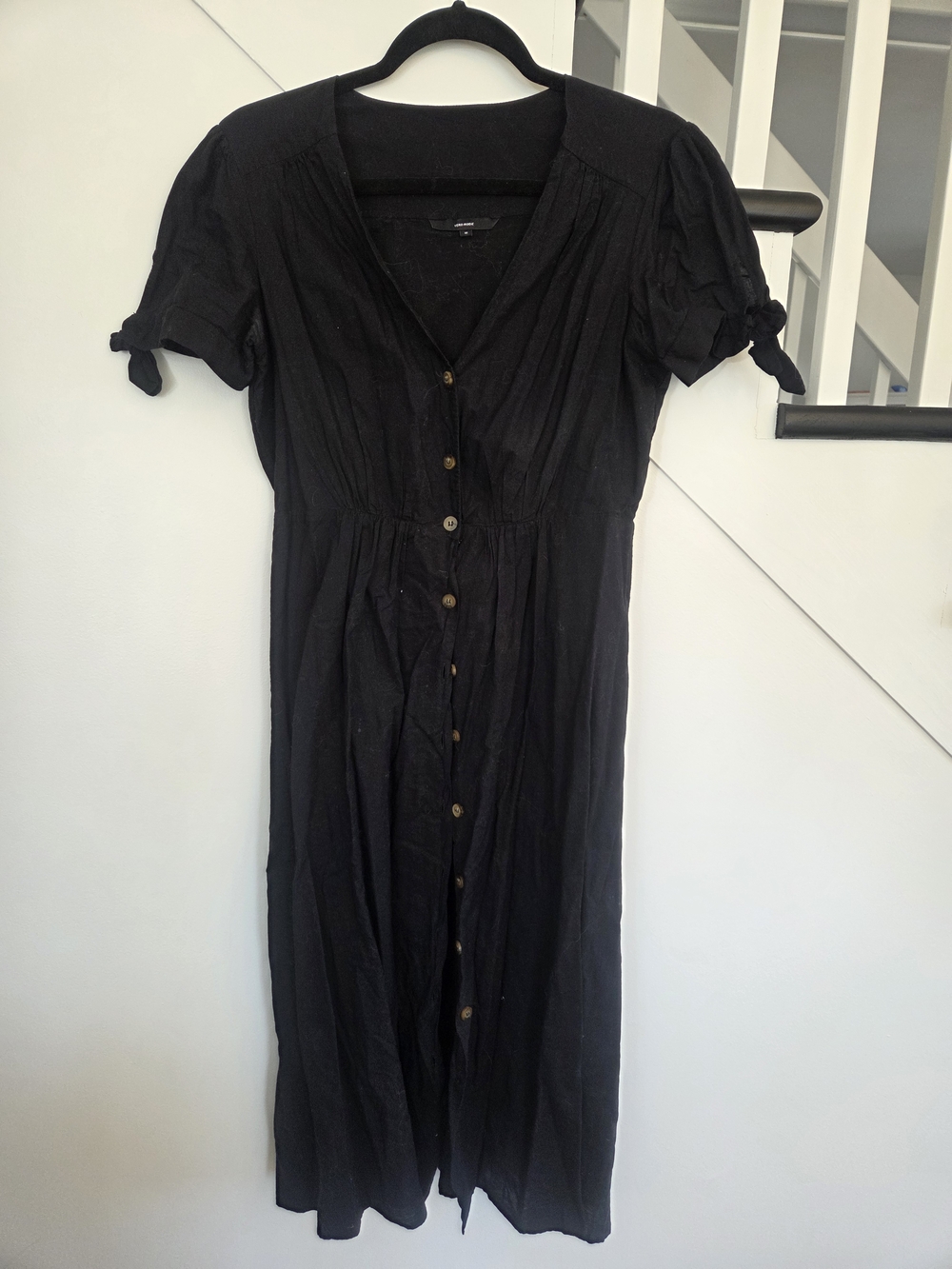 Vero Moda Black Button-Down Midi Dress with Tie Sleeves